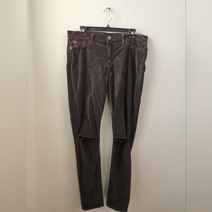 Hudson Jeans Women's Midrise Nico Super Skinny Brown Corduroy Ripped Knees Sz 32